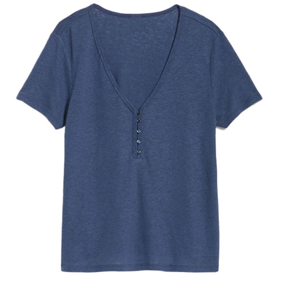 Linen-Blend V-Neck Henley T-Shirt - Picture 5 of 7